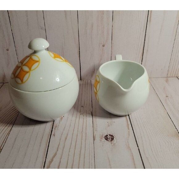 Mid Mod MIKASA PIVOTAL TANGENTS ORANGE Sugar Bowl & Lid CREAMER Ben Seibel VTG - Picture 6 of 11